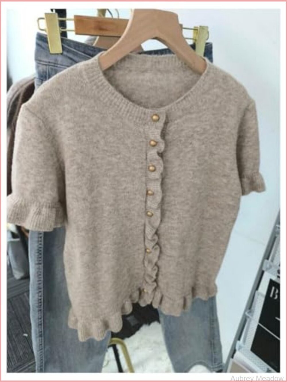 Short Sleeve Cropped Ruffle Cardigan Sweater Women's Dressy Lightweight Knit Top - Picture 6 of 6